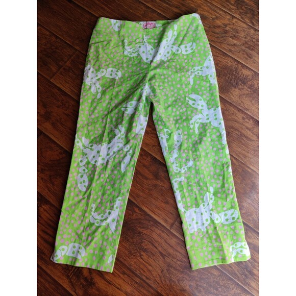 Lilly Pulitzer Originals Not So Crabby Green Capri Cropped Pants Sz 10 Polka Dot - Picture 1 of 9